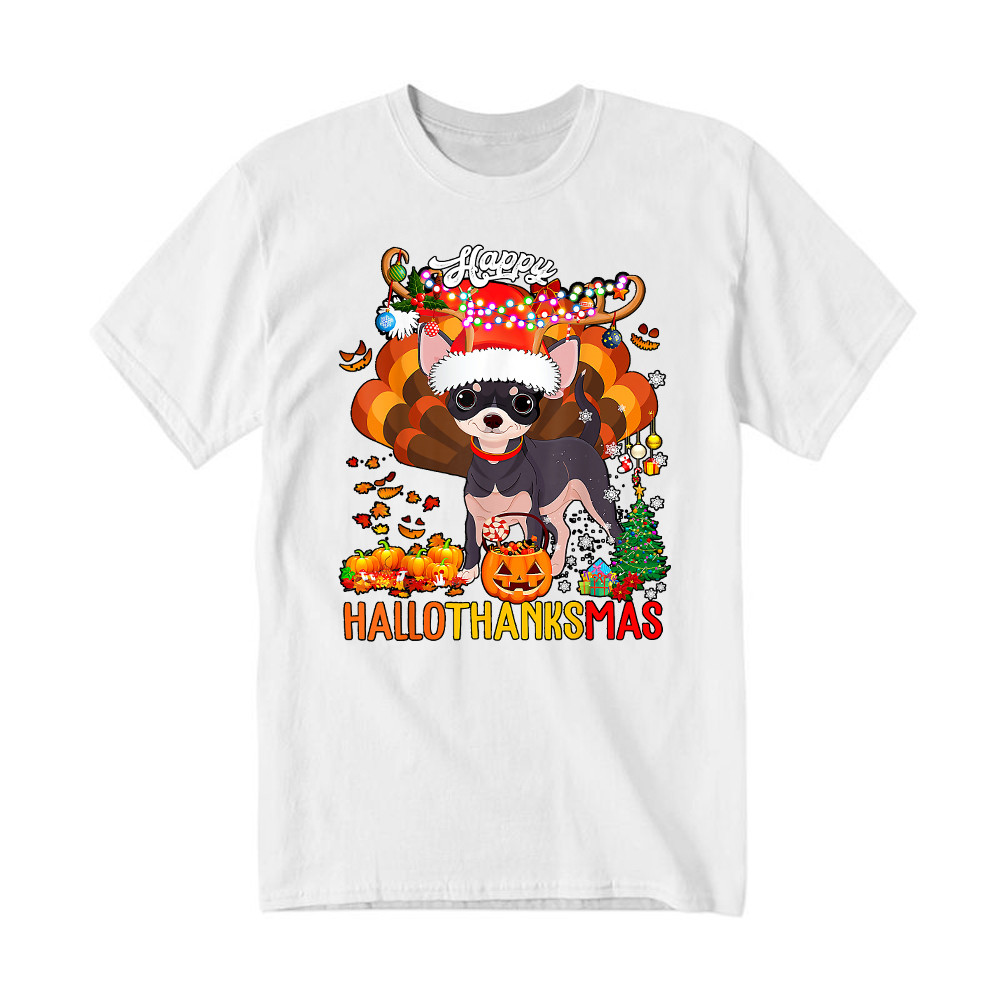 Reindeer Santa Turkey Chihuahua Shirt Hallothanksmas Happy T-Shirt Chihuahua Lovers Gifts Rivonaprint