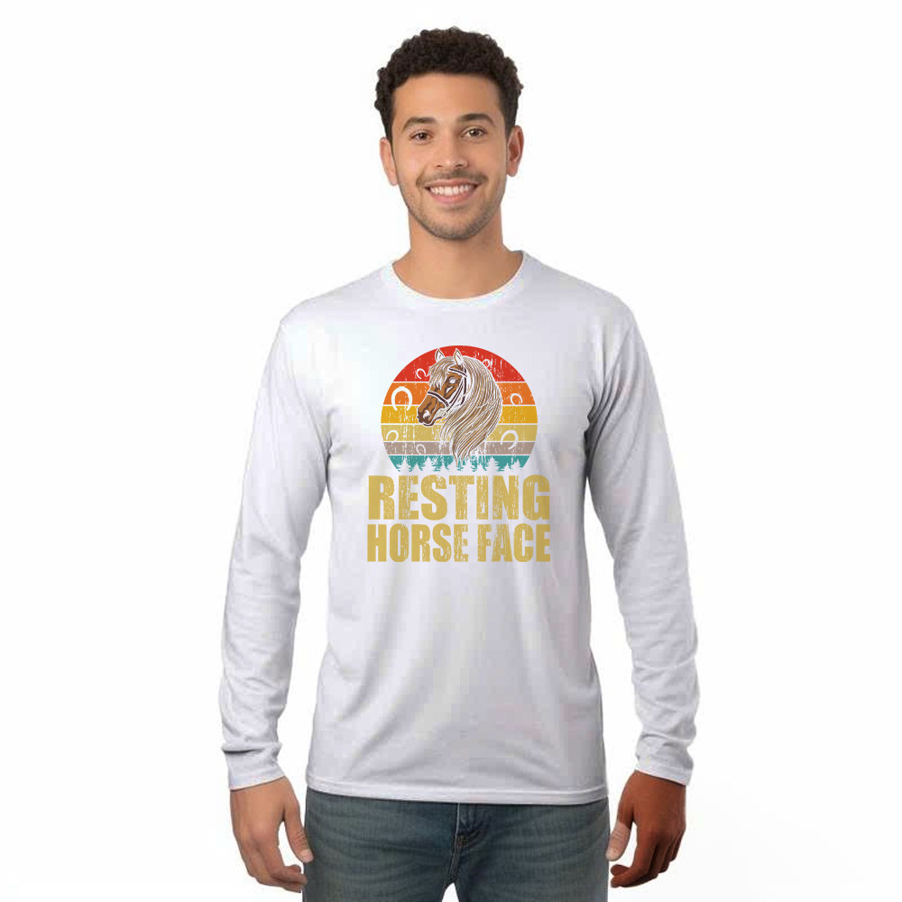 Resting Horse Face Shirt Funny Resting Mare Face Vintage Long Sleeve Shirt Designs Gifts For Horse Lovers Rivonaprint