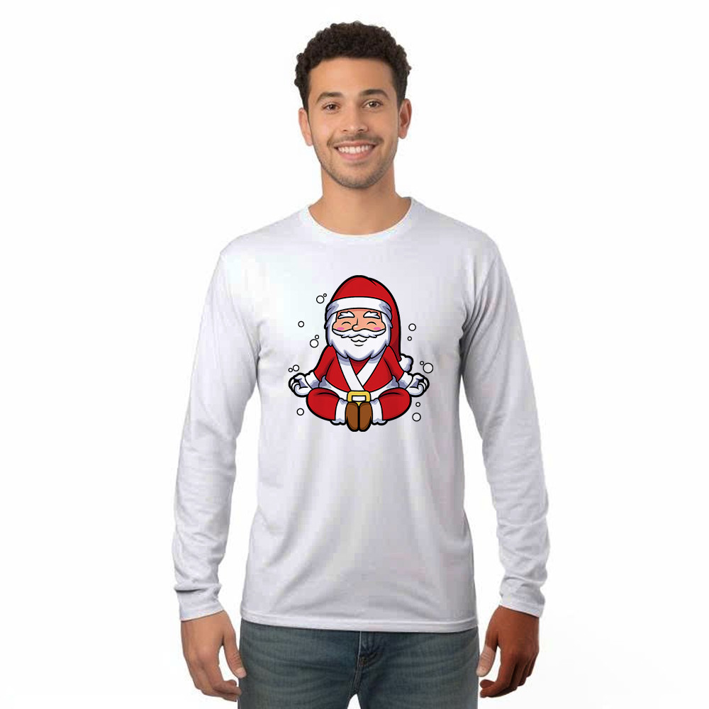 Santa Doing Yoga Meditate Long Sleeve Shirt Christmas Funny Santa Claus Shirts Rivonaprint