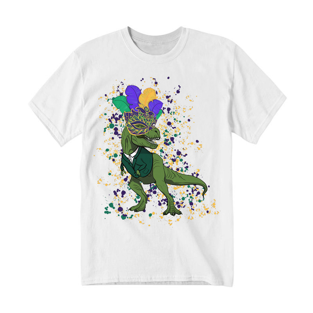 T-Rex Dinosaur Mardi Gras Shirt Themed Mardi Gras Gift Ideas For Him Rivonaprint