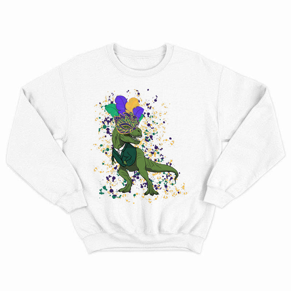 T-Rex Dinosaur Mardi Gras Sweatshirt Themed Mardi Gras Gift Ideas For Him Rivonaprint