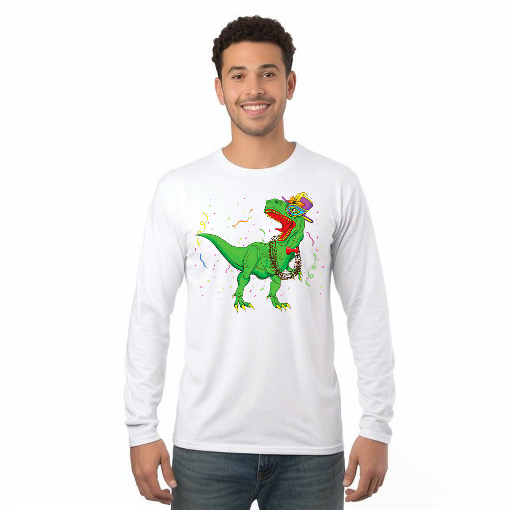 T-Rex Mardi Gras Shirt Dinosaur Lovers Party Long Sleeve Shirt Mardi Gras Themed Gifts Rivonaprint