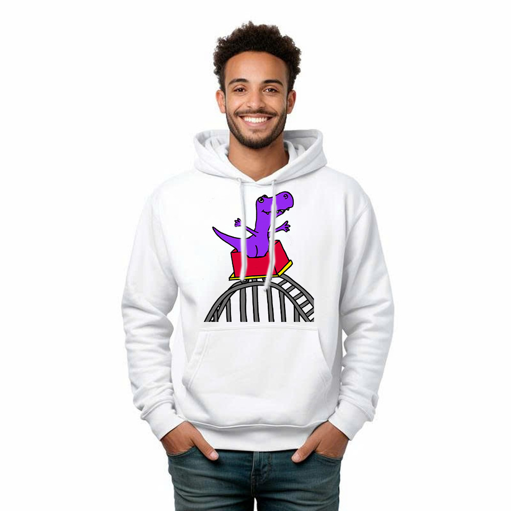 T-Rex Riding Roller Coaster Hoodie Funny Cute Graphic Tee Shirt Apparel Gifts For Him Rivonaprint
