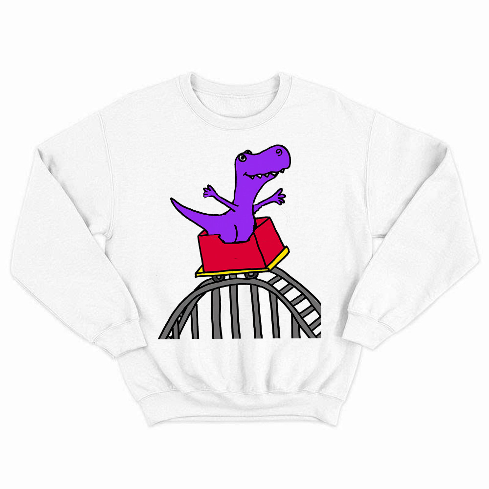 T-Rex Riding Roller Coaster Sweatshirt Funny Cute Graphic Tee Shirt Apparel Gifts For Him Rivonaprint