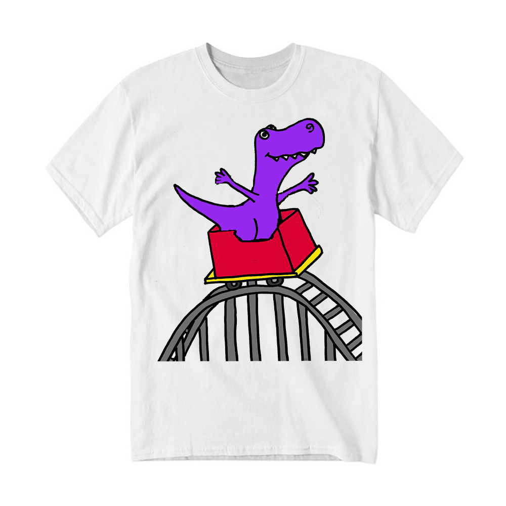 T-Rex Riding Roller Coaster T-Shirt Funny Cute Graphic Tee Shirt Apparel Gifts For Him Rivonaprint