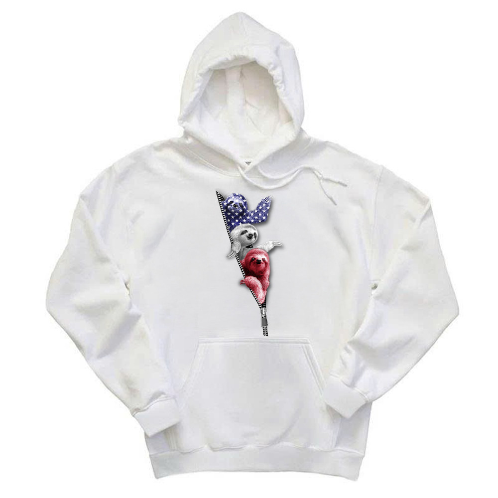 Three Sloths American Hoodie Patriotic Cute Sloths Tee Shirt 4Th Of July Gift For Siblings Rivonaprint