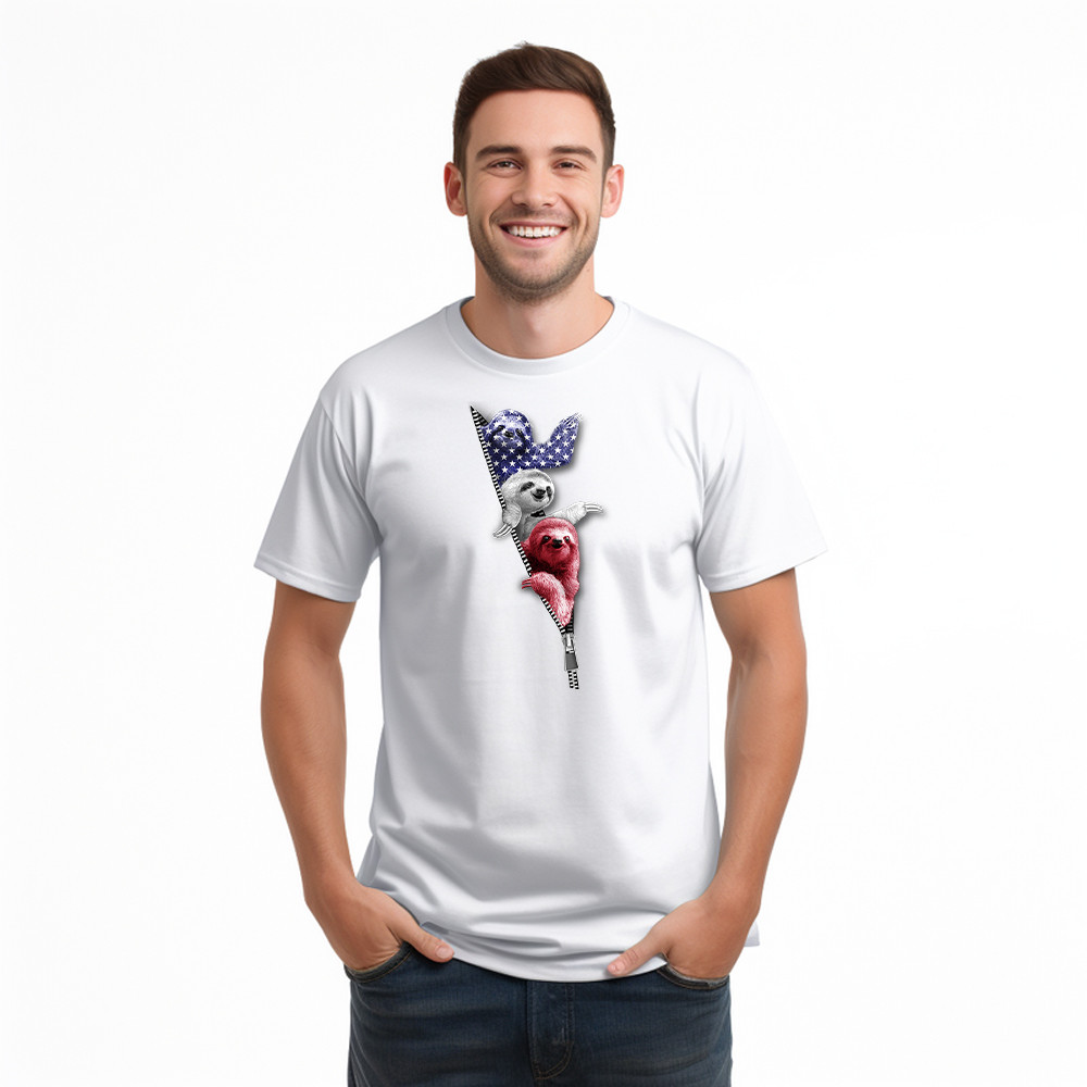 Three Sloths American T-Shirt Patriotic Cute Sloths Tee Shirt 4Th Of July Gift For Siblings Rivonaprint