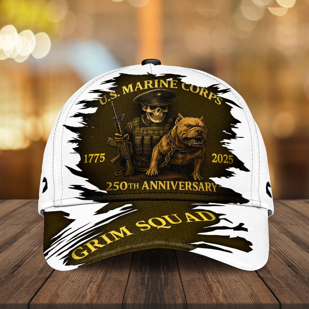US Marine Corps 250th Anniversary Hat Grim Squad Ball Cap USMC Veteran Merch Gifts Rivonaprint