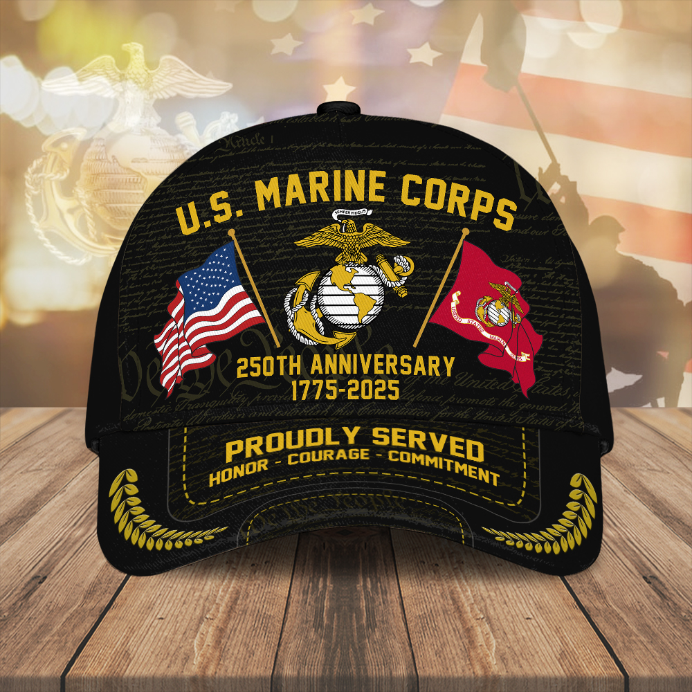 US Marine Corps 250th Anniversary Hat Proudly Served Honor Courage Commitment Merch Gifts Rivonaprint