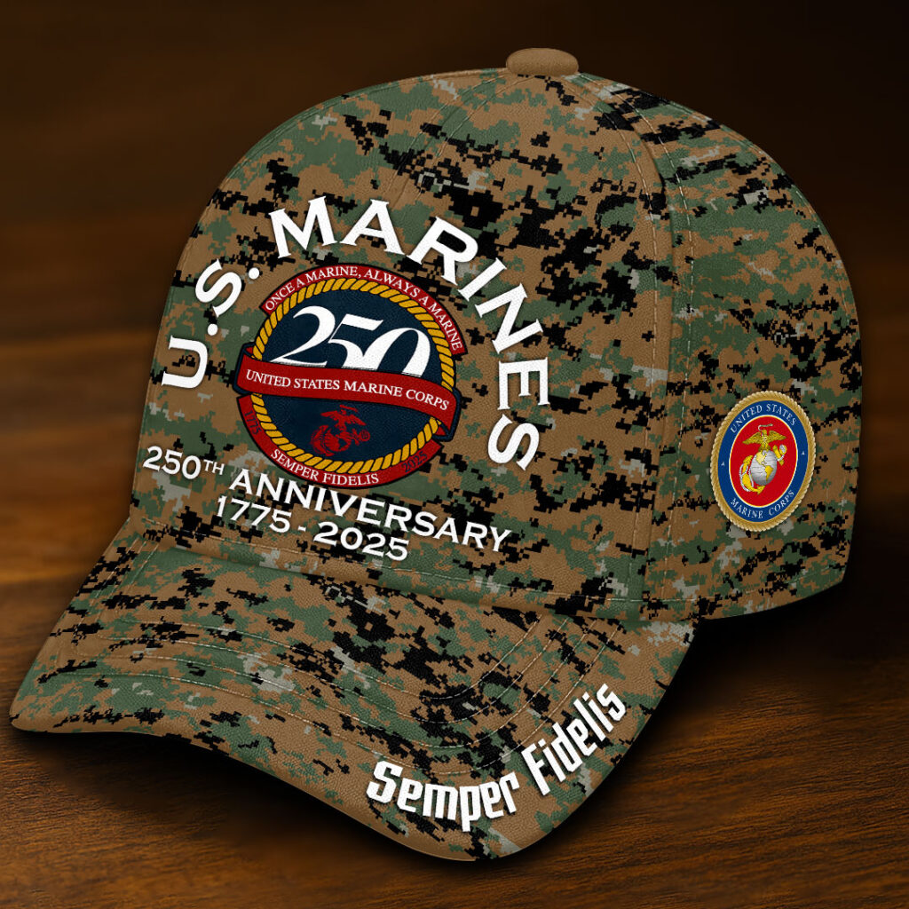 US Marines 250th Anniversary Camo Hat Semper Fidelis USMC Merch Gifts For Military Veterans Rivonaprint