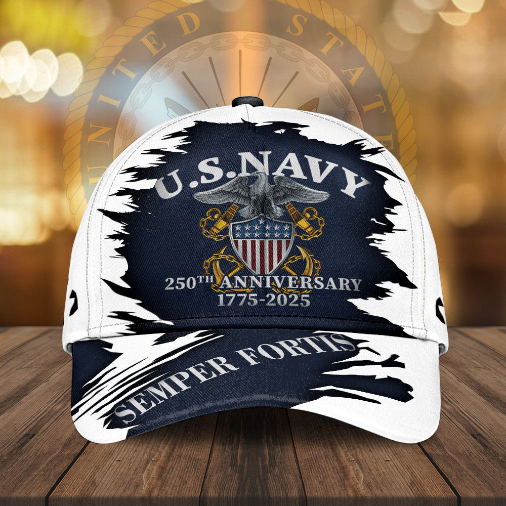 US Navy 250th Anniversary 1775 2025 Hat Semper Fortis Ball Cap Patriotic Christmas Gifts Rivonaprint