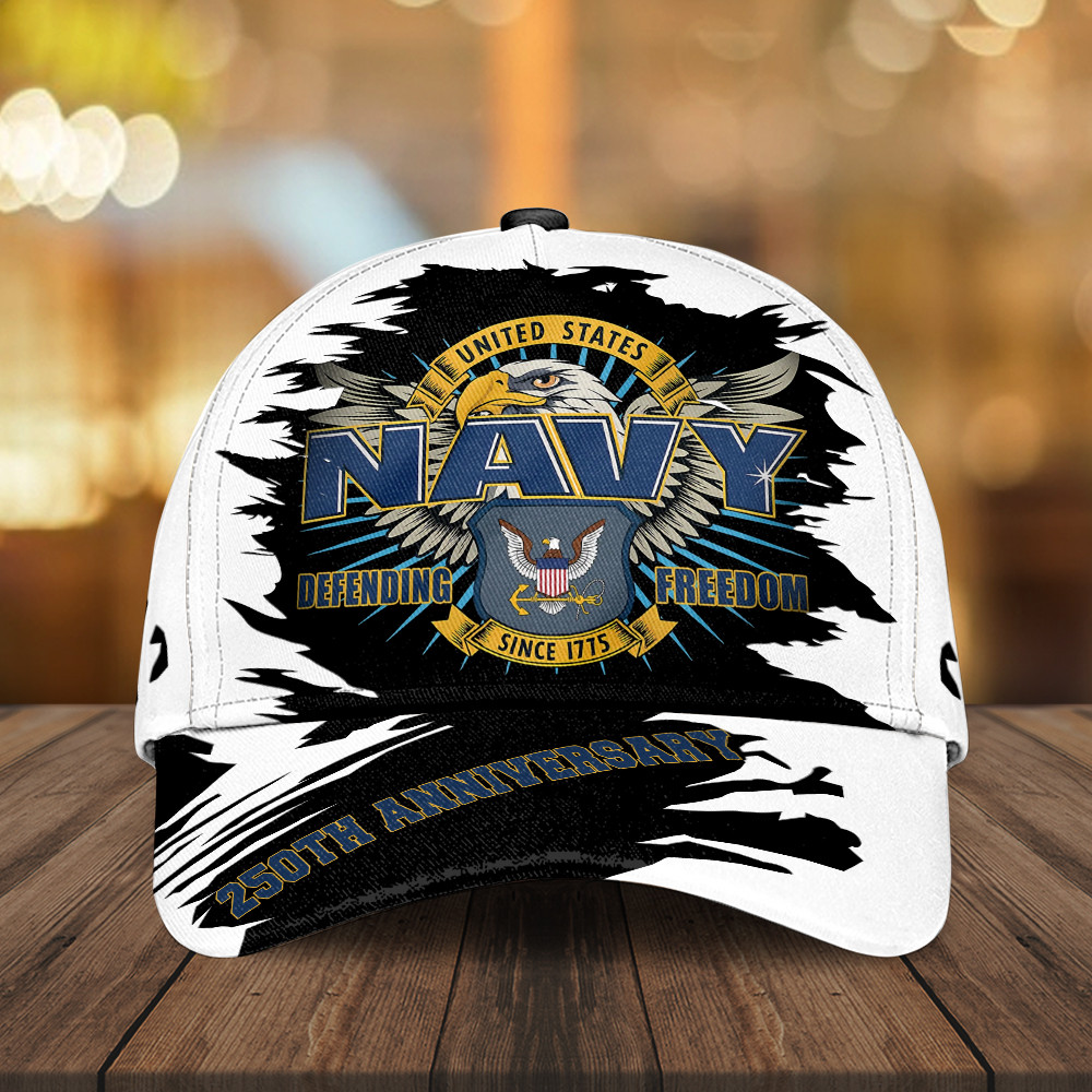 US Navy 250th Anniversary Hat Defending Freedom USN Merch Gifts For Patriot Rivonaprint