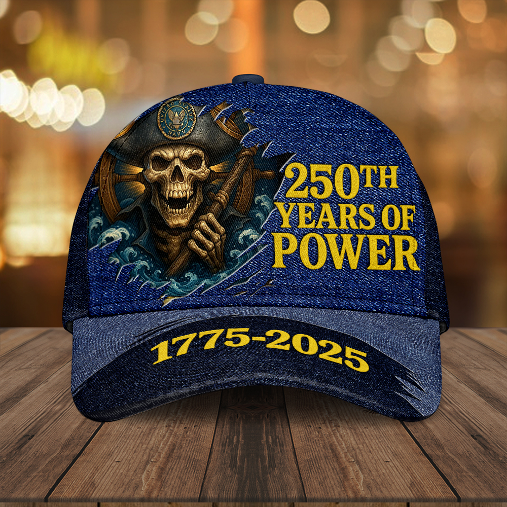 US Navy 250th Years Of Power Hat 1775 2025 Pirate Skull Baseball Cap Gifts For Navy Veterans Rivonaprint