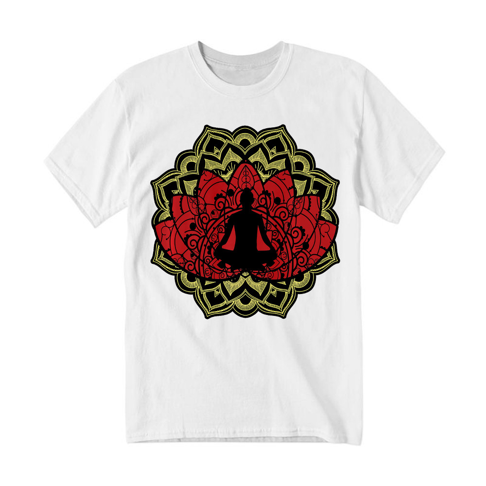 Yoga Red Lotus Flower Meditation Mandala T-Shirt Mens Gifts For Yoga Teachers Rivonaprint
