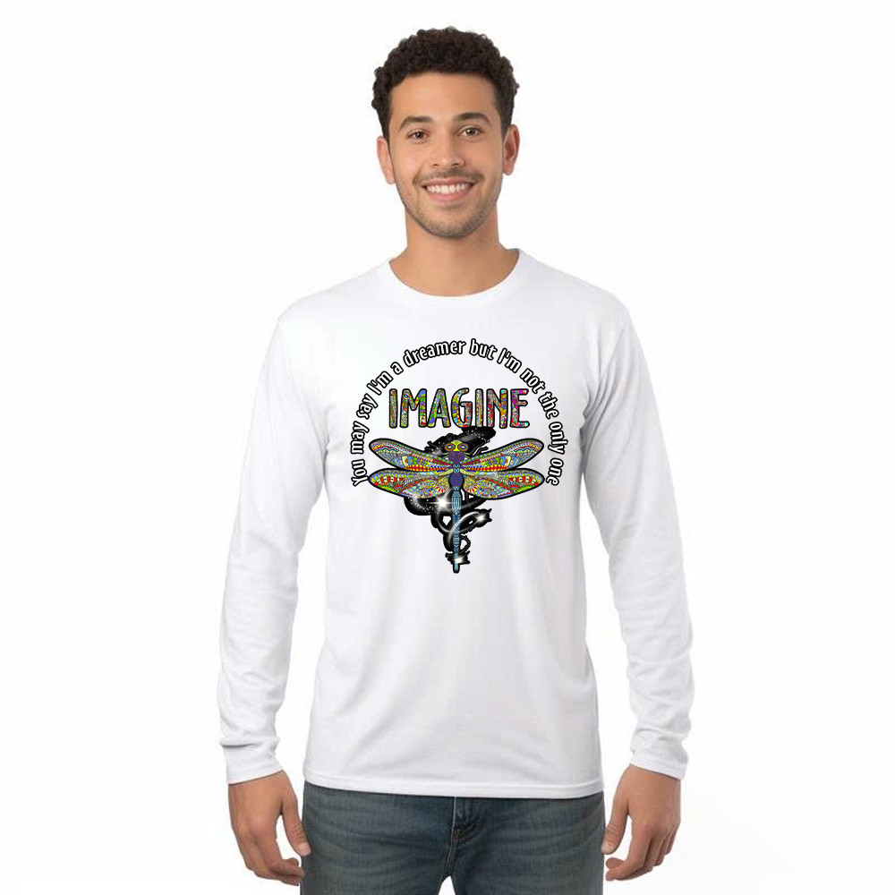 You May I'm A Dreamer But I'm Not The Only One Shirt Pattern Art Dragonfly Long Sleeve Shirt Men Women Rivonaprint