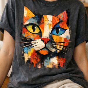 Abstract cat face on vintage T-shirt