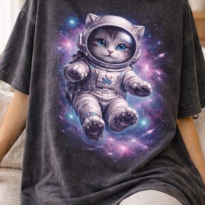 Astronaut cat floating in space