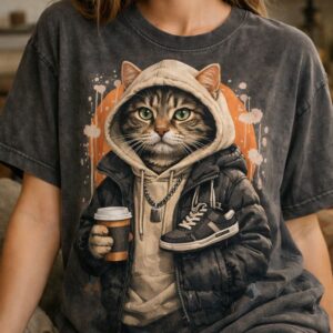 Casual vibe with streetwear cat graphic