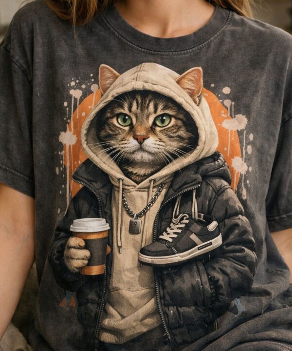 Casual vibe with streetwear cat graphic