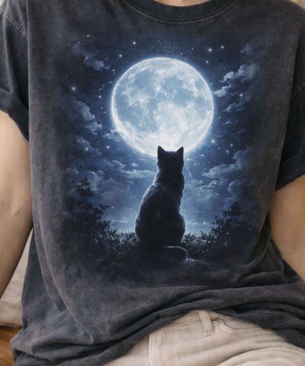 Cat and moon themed T-shirt design