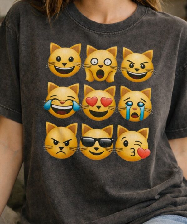 Cat emoji collage on vintage T-shirt