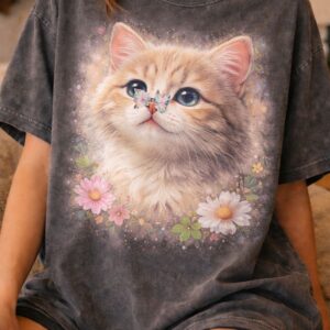 Fluffy kitten and butterfly T-shirt design