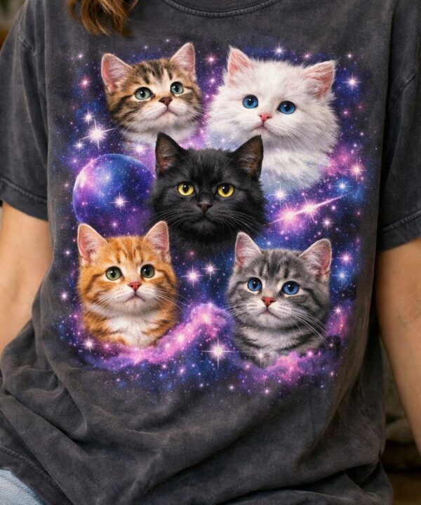 Galaxy cats on vintage tee