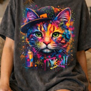 Graffiti cat art on vintage tee