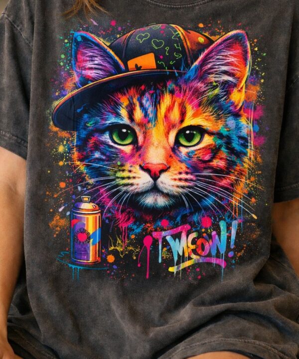 Graffiti cat art on vintage tee