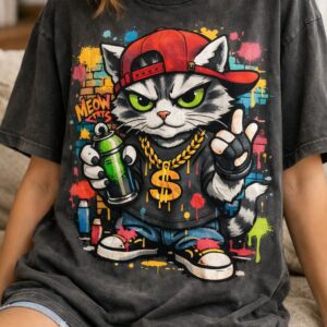 Graffiti cat on a casual tee