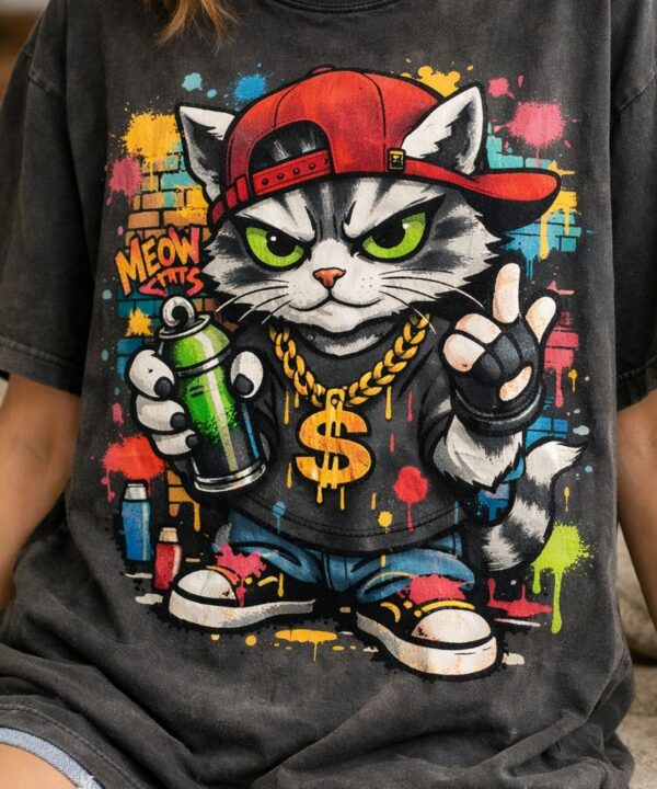 Graffiti cat on a casual tee