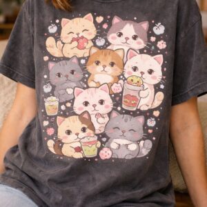 Kawaii cat fashion in pastel hues