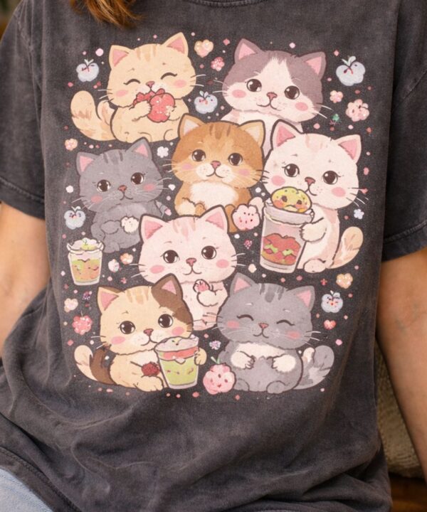 Kawaii cat fashion in pastel hues