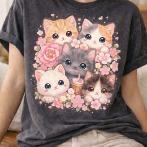 Kawaii kittens and pastel blooms