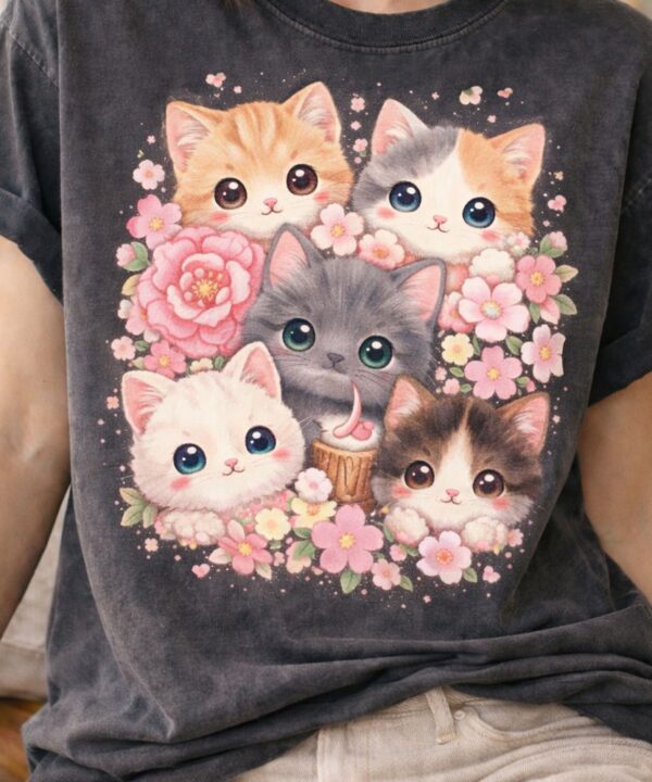 Kawaii kittens and pastel blooms