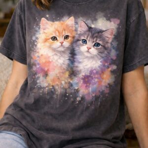 Watercolor kittens on vintage tee